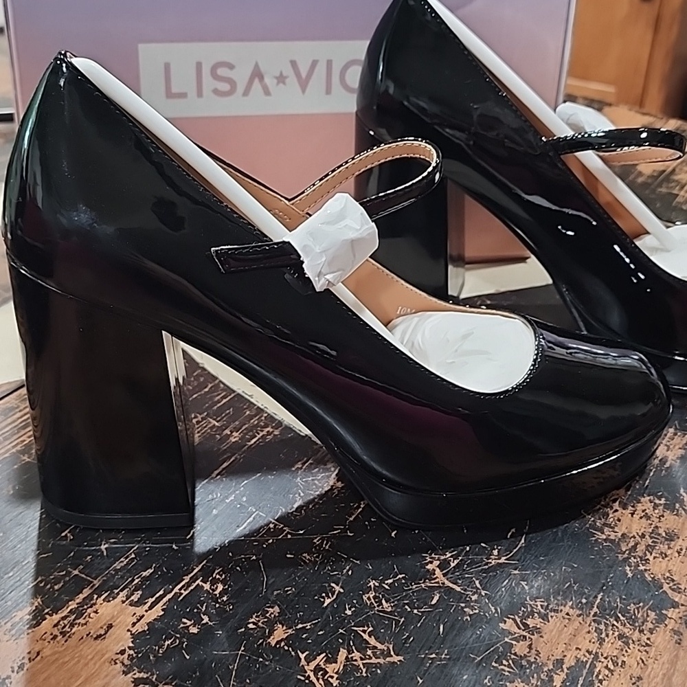 NEW! LISA VICKY Bobble Platform Pump In Black Patent New Womens 10